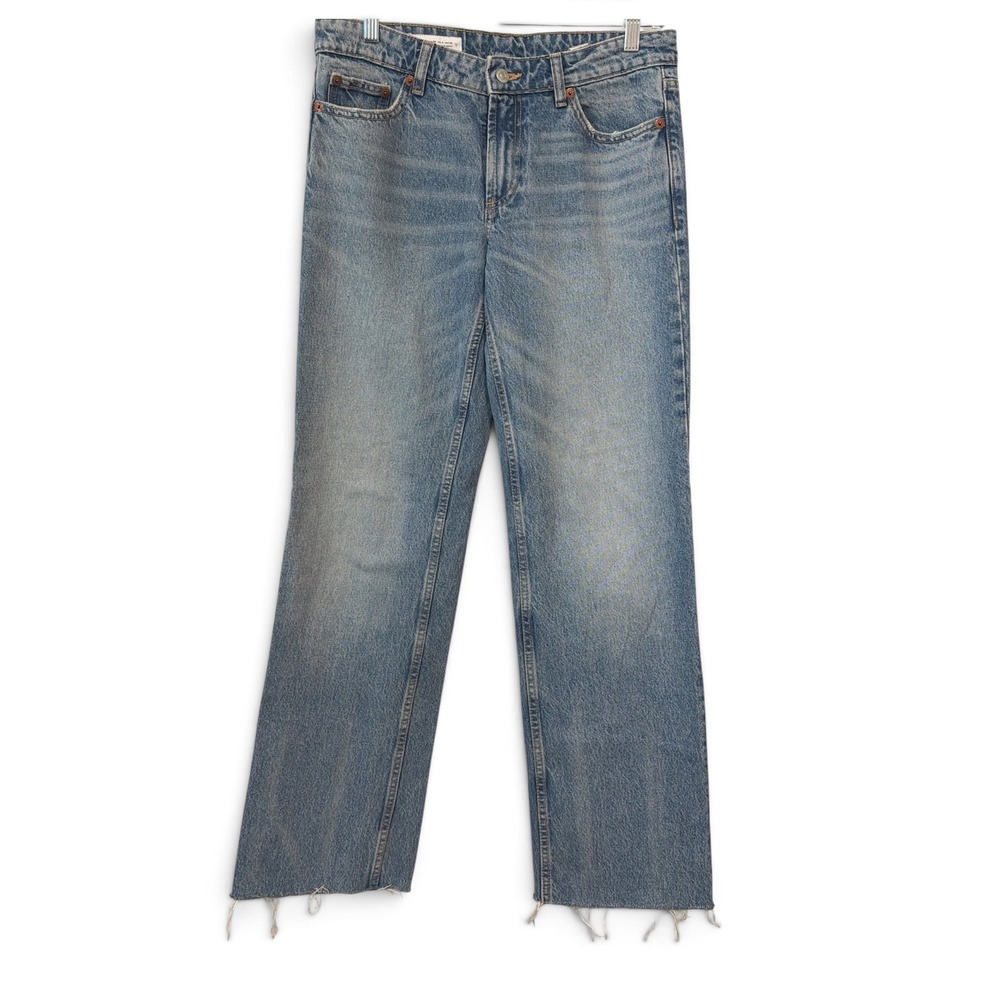Zara Women Light Wash High Rise Straight Leg Jeans Raw Hem Size 6